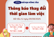 THÔNG BÁO THAY ĐỔI THỜI GIAN LÀM VIỆC TẠI CITY FORD BÀ RỊA VŨNG TÀU