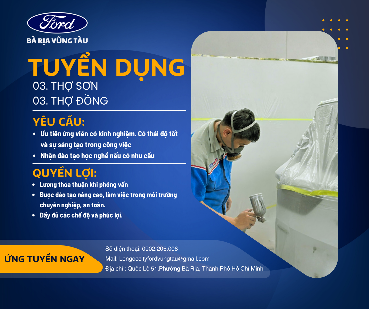 Tuyển Dụng Thợ Sơn & Thợ Đồng Ô Tô – Làm Việc Tại Ford Bà Rịa Vũng Tàu